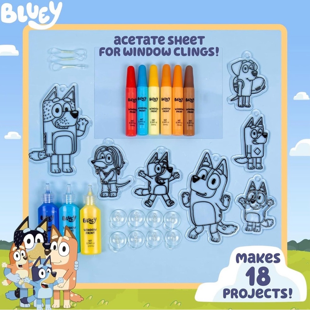 Bluey Window Art Kit – Kids Window Suncatchers (Multi-Color) NEW - Picture 2 of 4